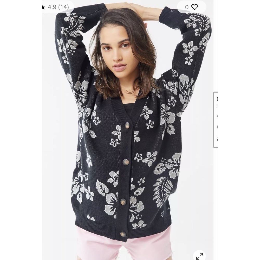Urban Outfitters Floral Cardigan Women L Black Dark Floral Boho Fairy Grunge
